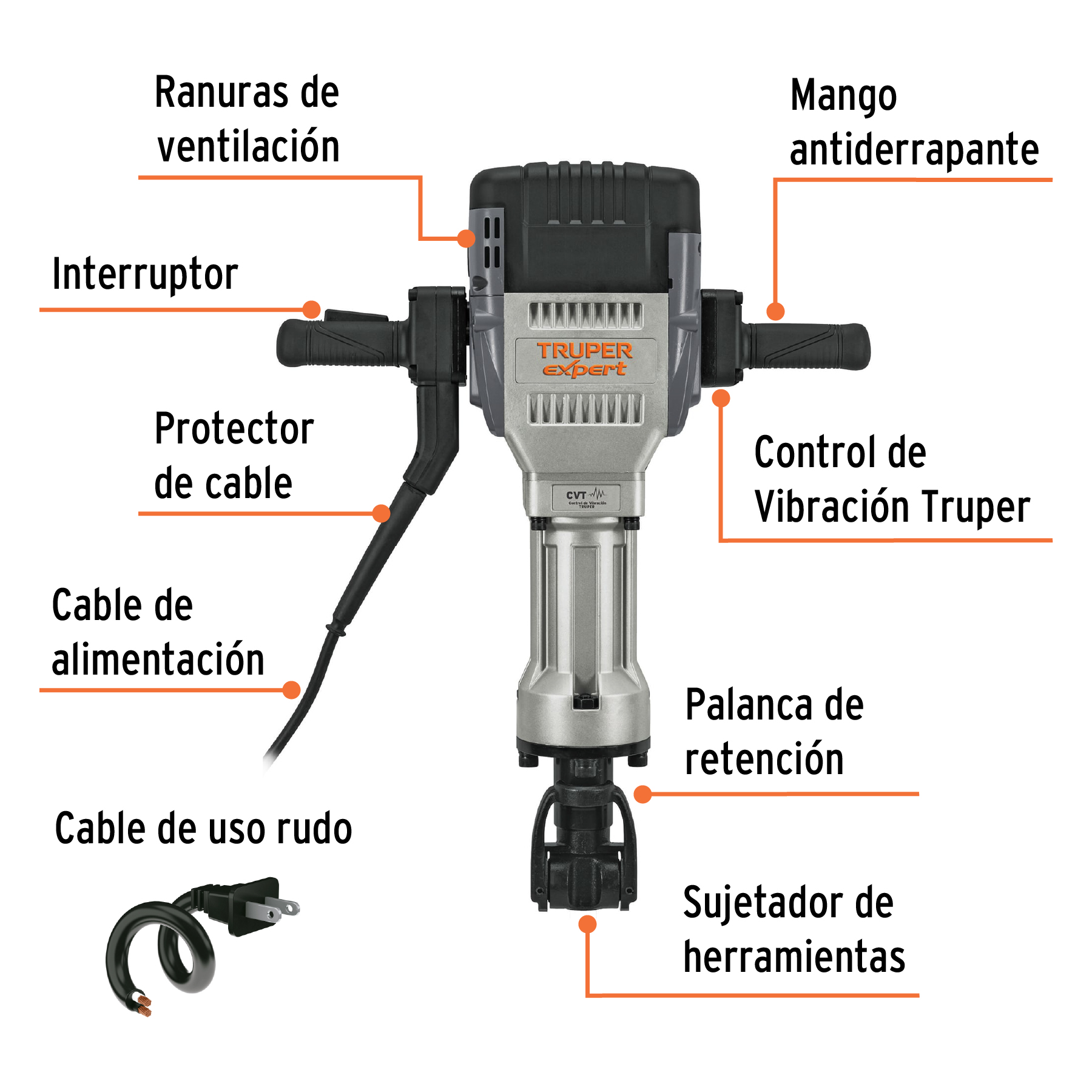 Martillo demoledor HEX 30 kg, 62 J, 2000 W Truper Expert