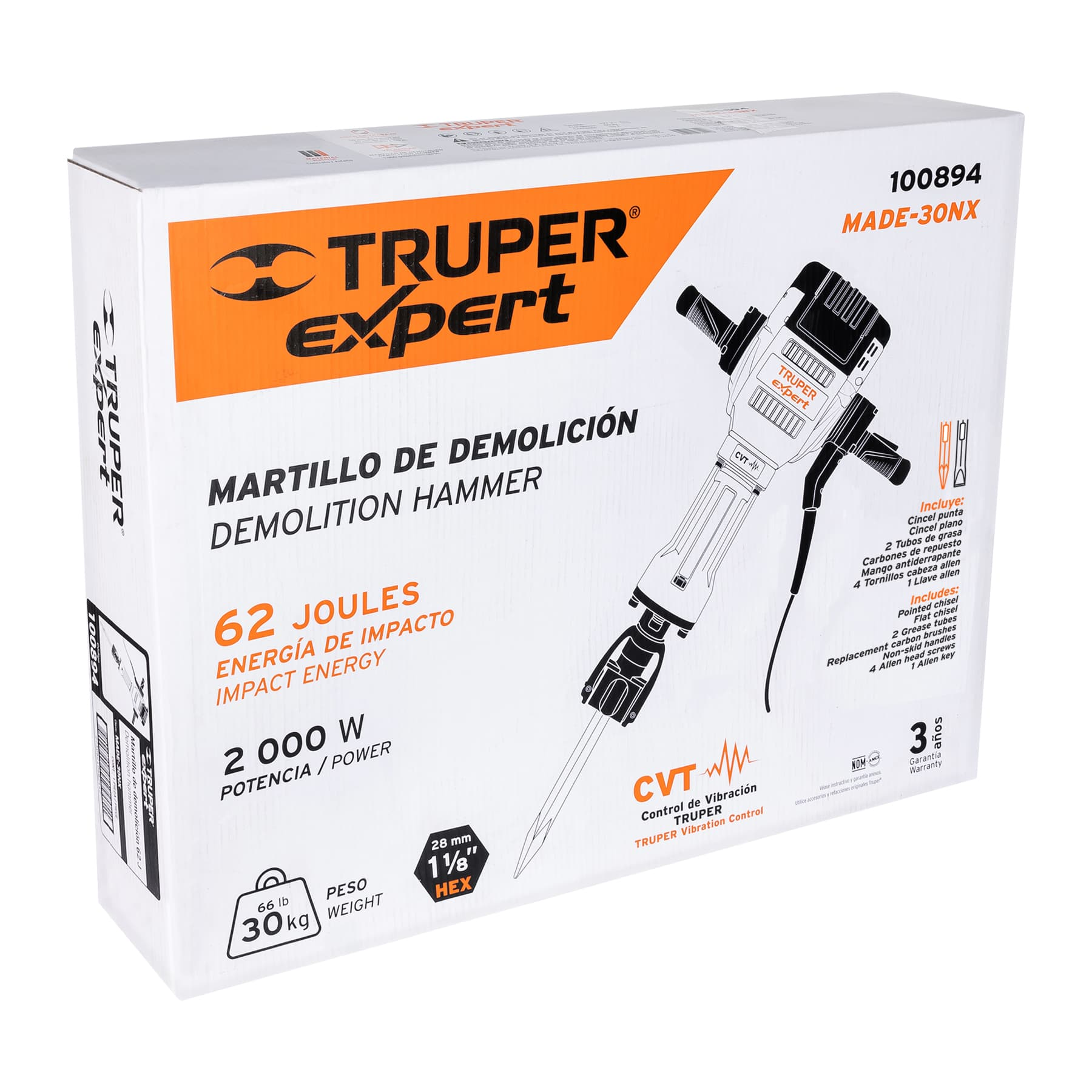 Martillo demoledor HEX 30 kg, 62 J, 2000 W Truper Expert