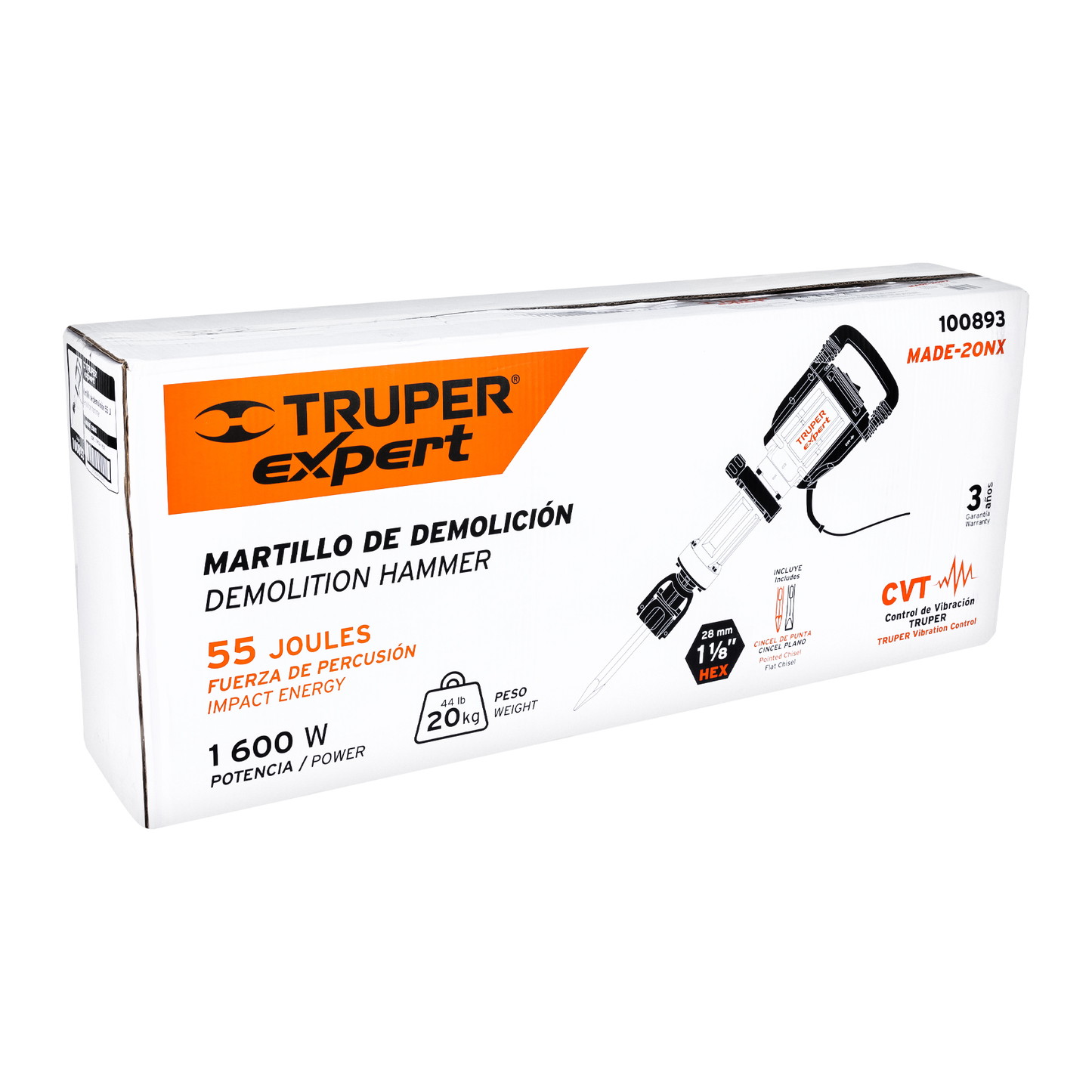 Martillo demoledor HEX 20 kg, 55 J, 1600 W Truper Expert