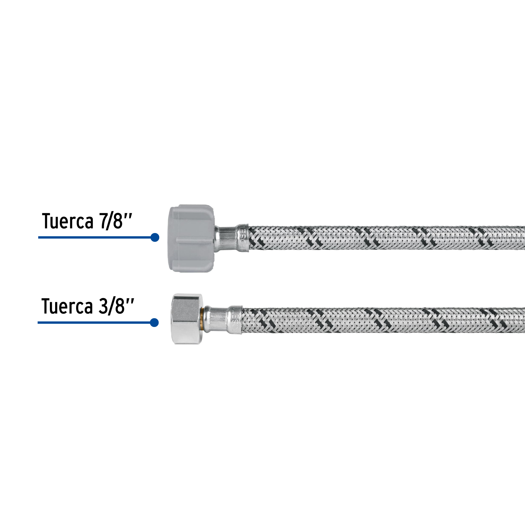 Manguera WC, acero inox, 3/8'x7/8', 50 cm, conector plástico