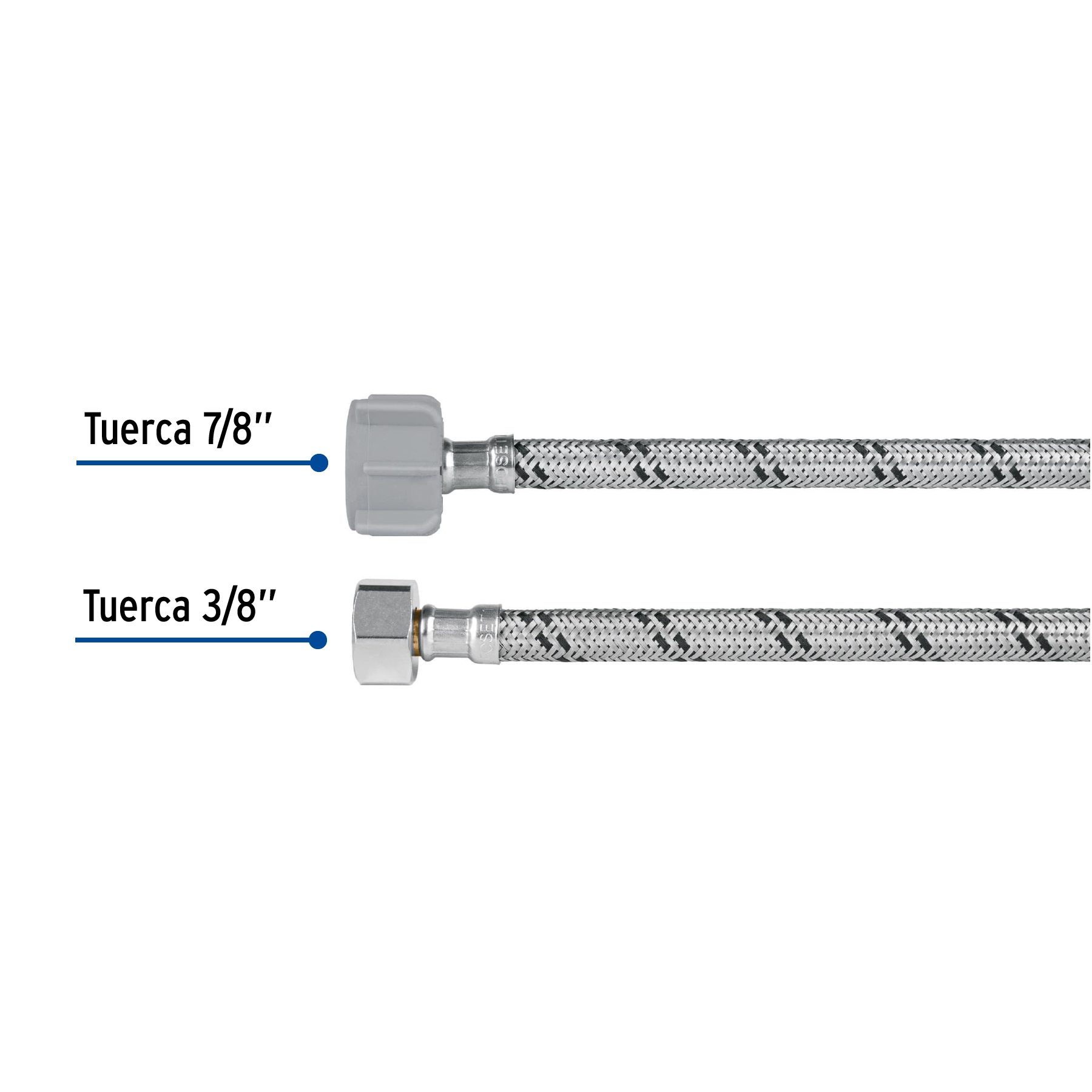 Manguera WC, acero inox, 3/8'x7/8', 40 cm, conector plástico