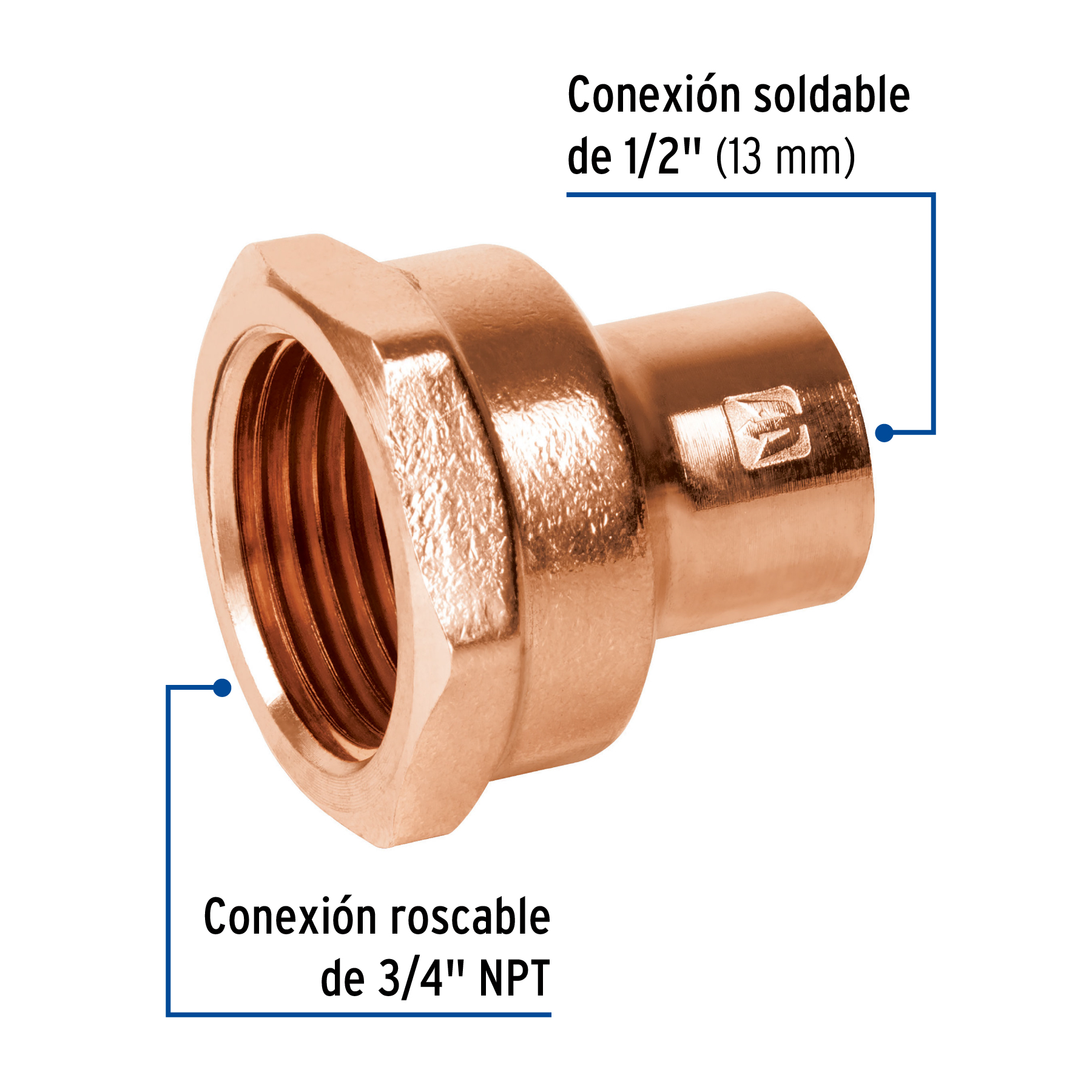 Conector hembra reducido 1/2x3/4"