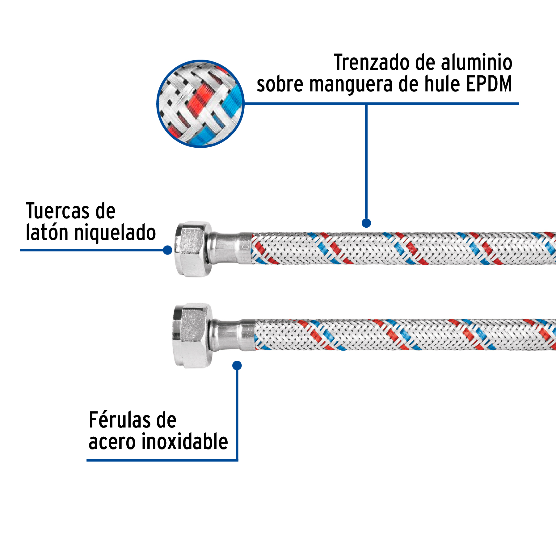 Manguera para WC, aluminio, 1/2' x 7/8', 60 cm, Foset Basic