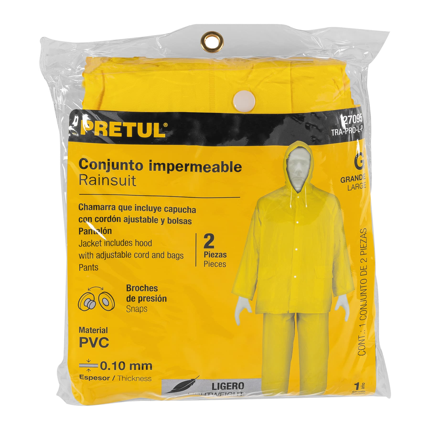 Conjunto impermeable ligero de PVC, talla G, Pretul.