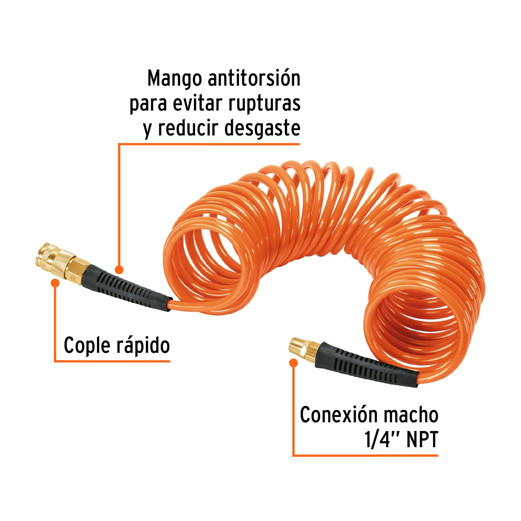 Manguera de 7.6 m tipo resorte 1/4' para compresor, Truper