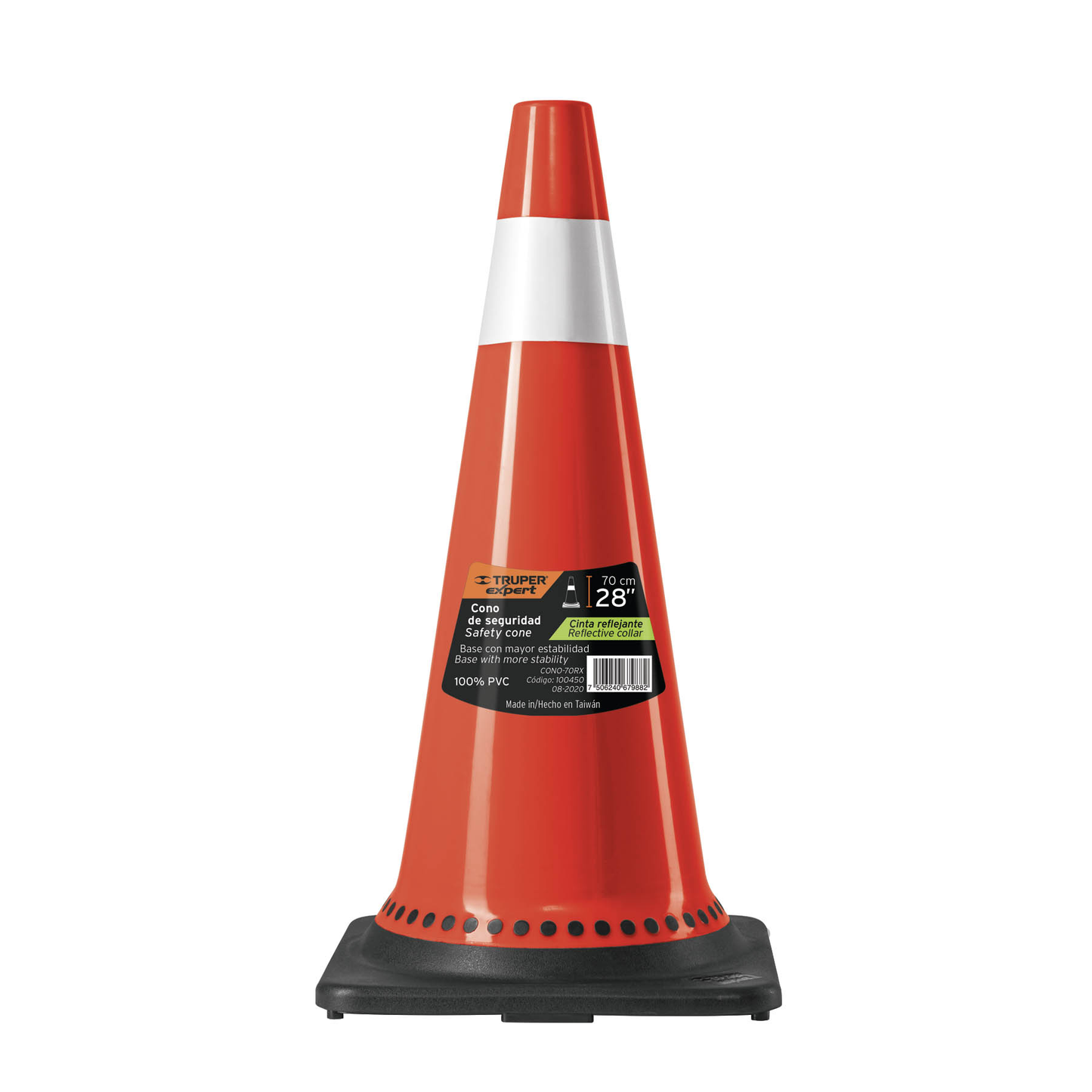 Cono de precaución, base negra y reflejante, 70cm, Expert