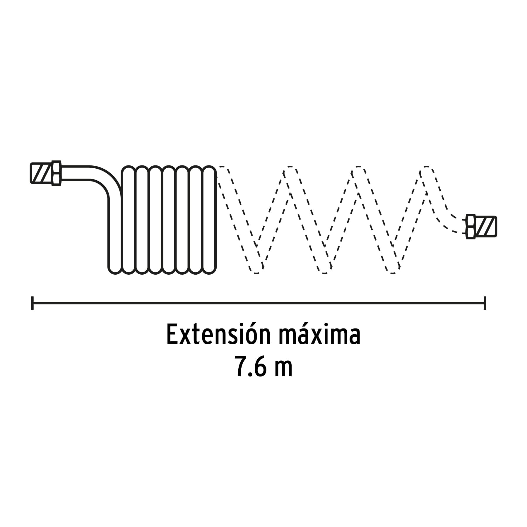 Manguera de 7.6 m tipo resorte 1/4' para compresor, Pretul