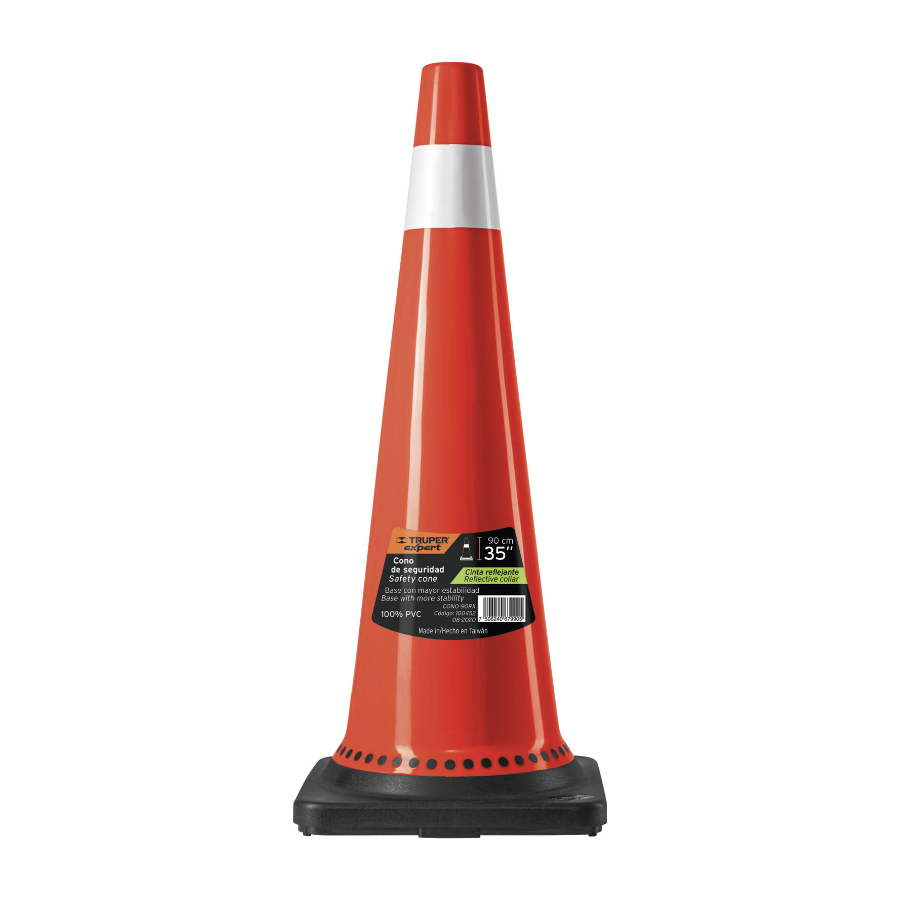 Cono de precaución, base negra y reflejante, 90cm, Expert