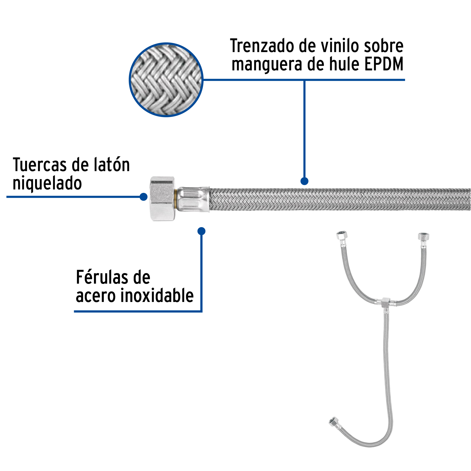 Manguera 'T', vinilo, 55 cm, para lavabo, Foset