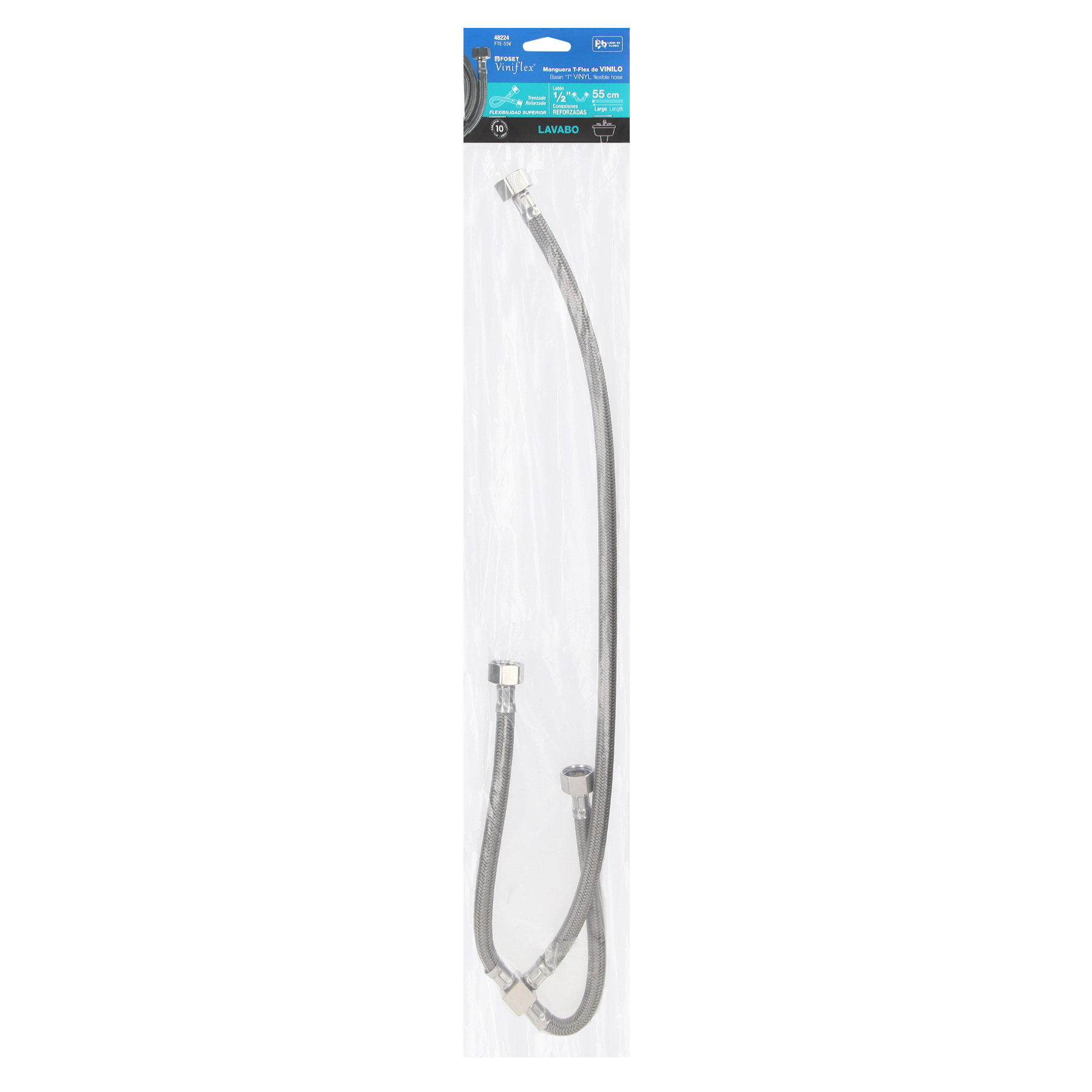 Manguera 'T', vinilo, 55 cm, para lavabo, Foset