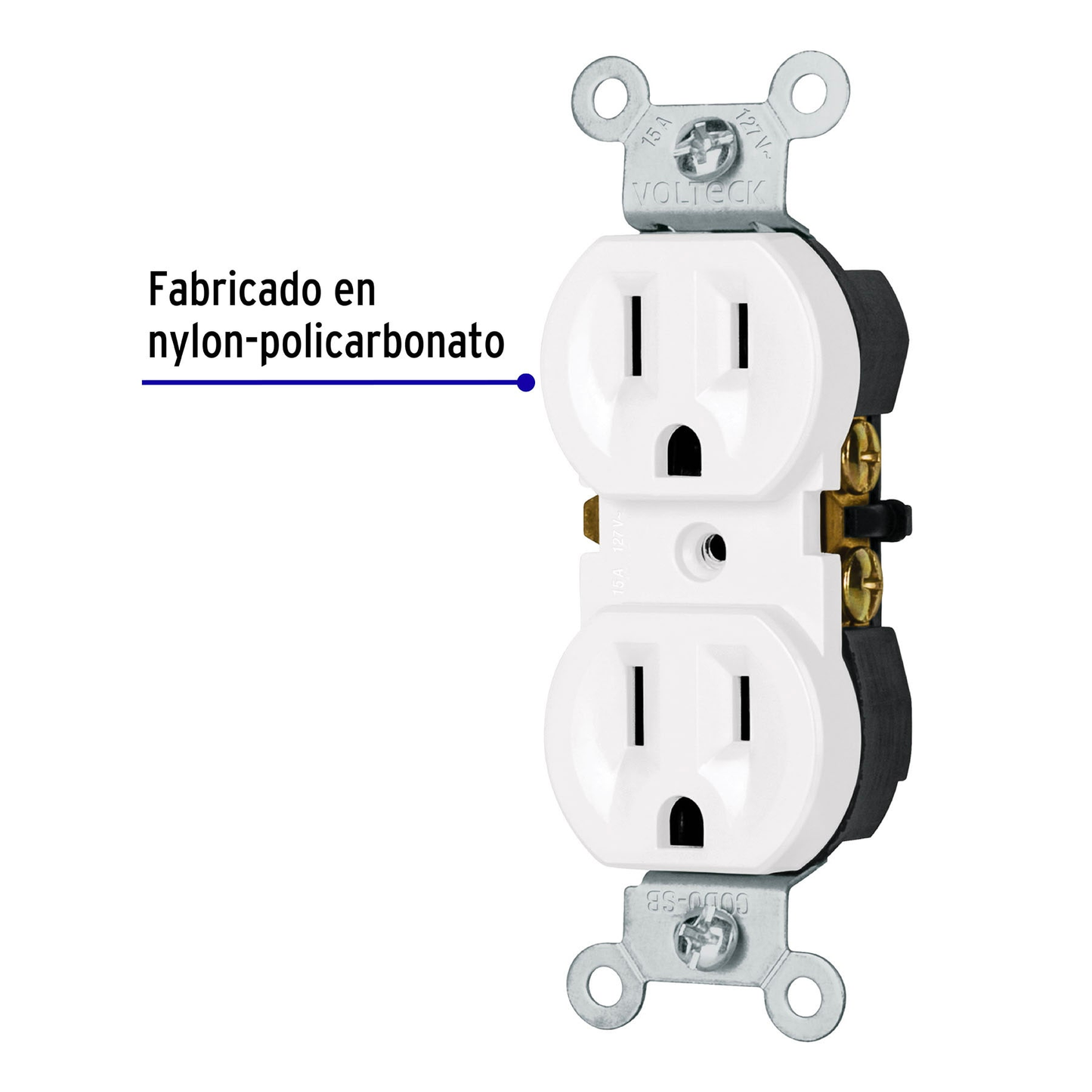 Contacto dúplex, 2 polos 3 hilos, Standard, blanco, Volteck
