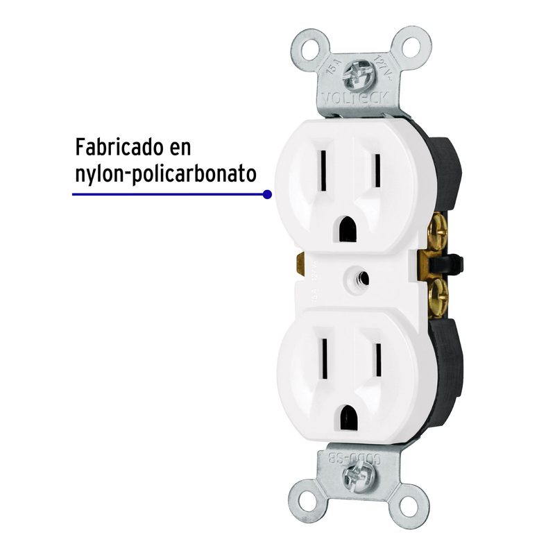 Contacto dúplex, 2 polos 3 hilos, Standard, blanco, Volteck