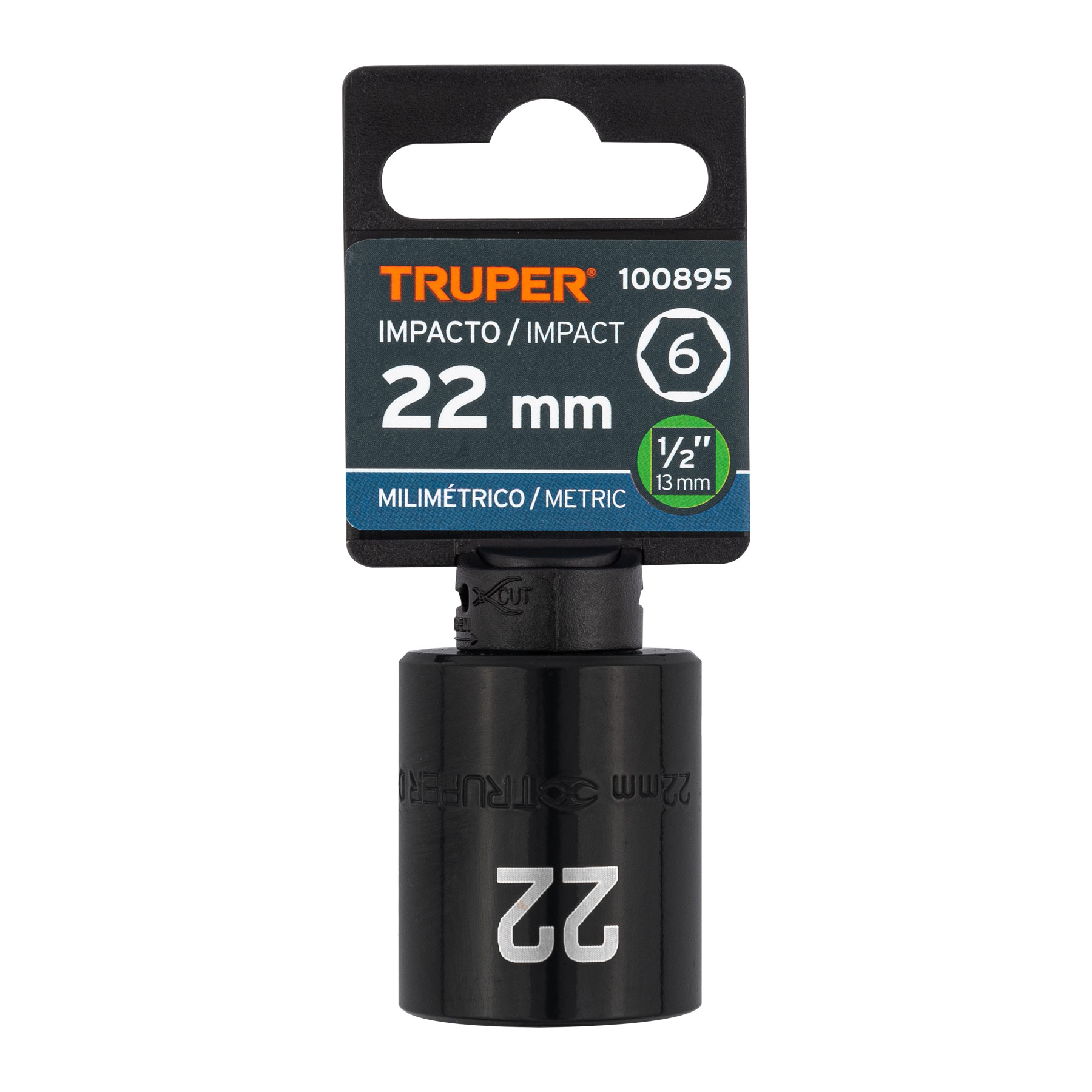Dado de impacto de 22 mm, 6 puntas, cuadro 1/2', Truper