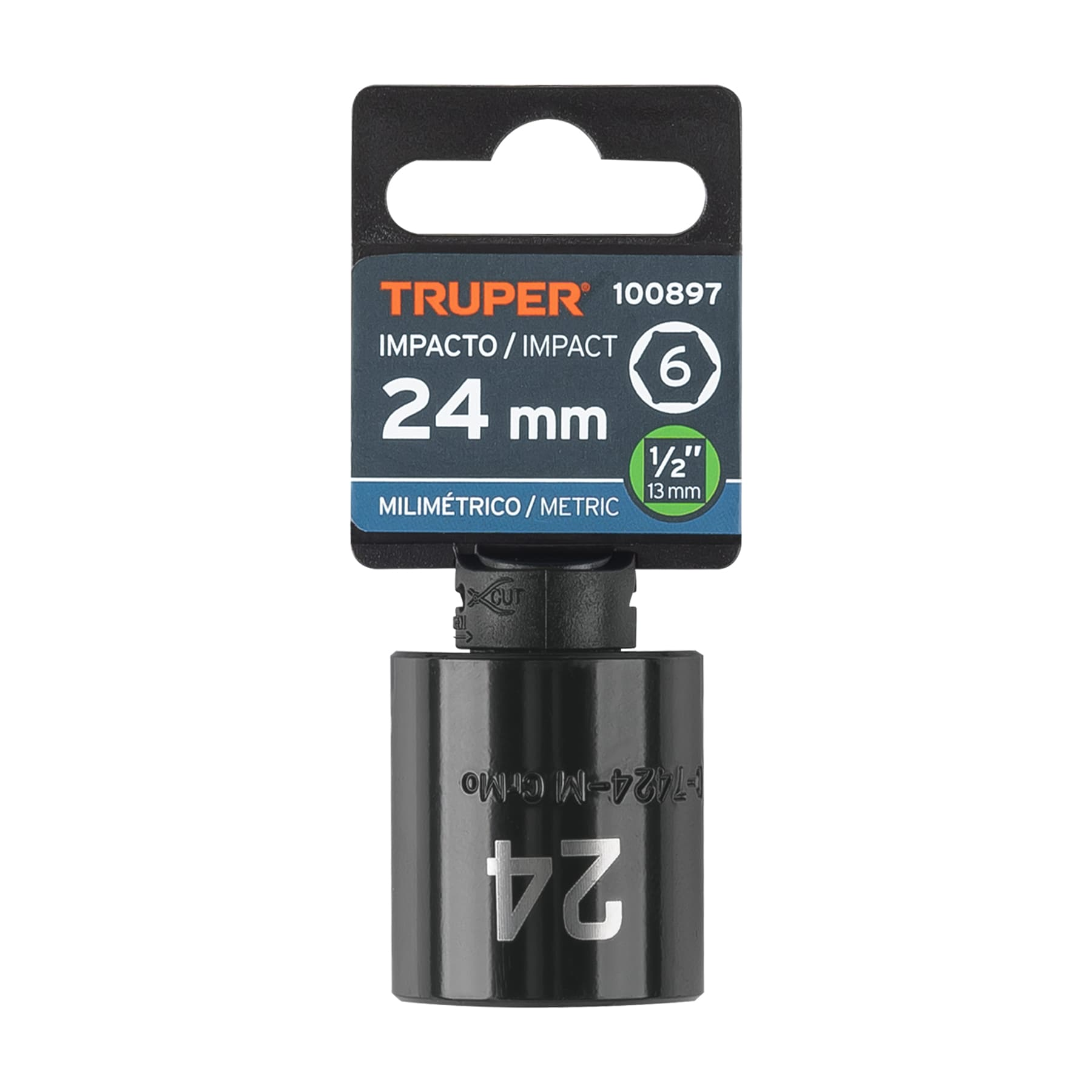 Dado de impacto de 24 mm, 6 puntas, cuadro 1/2', Truper