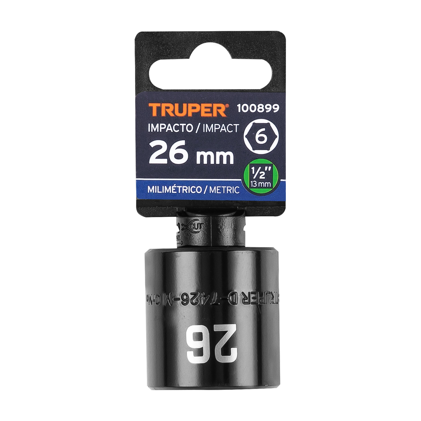 Dado de impacto de 26 mm, 6 puntas, cuadro 1/2', Truper