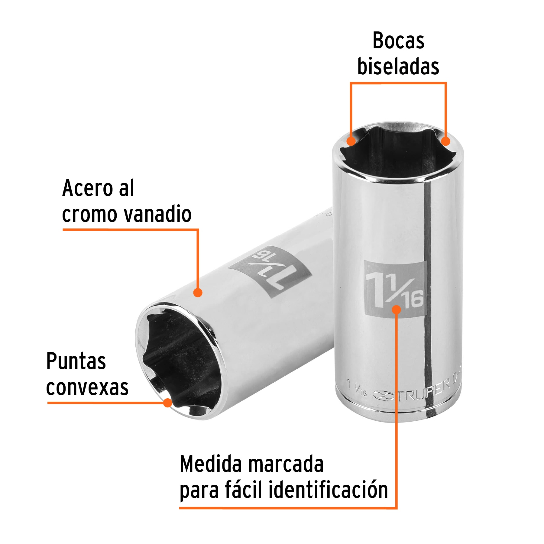 Dado largo de 1-1/16', 6 puntas, cuadro 1/2', Truper