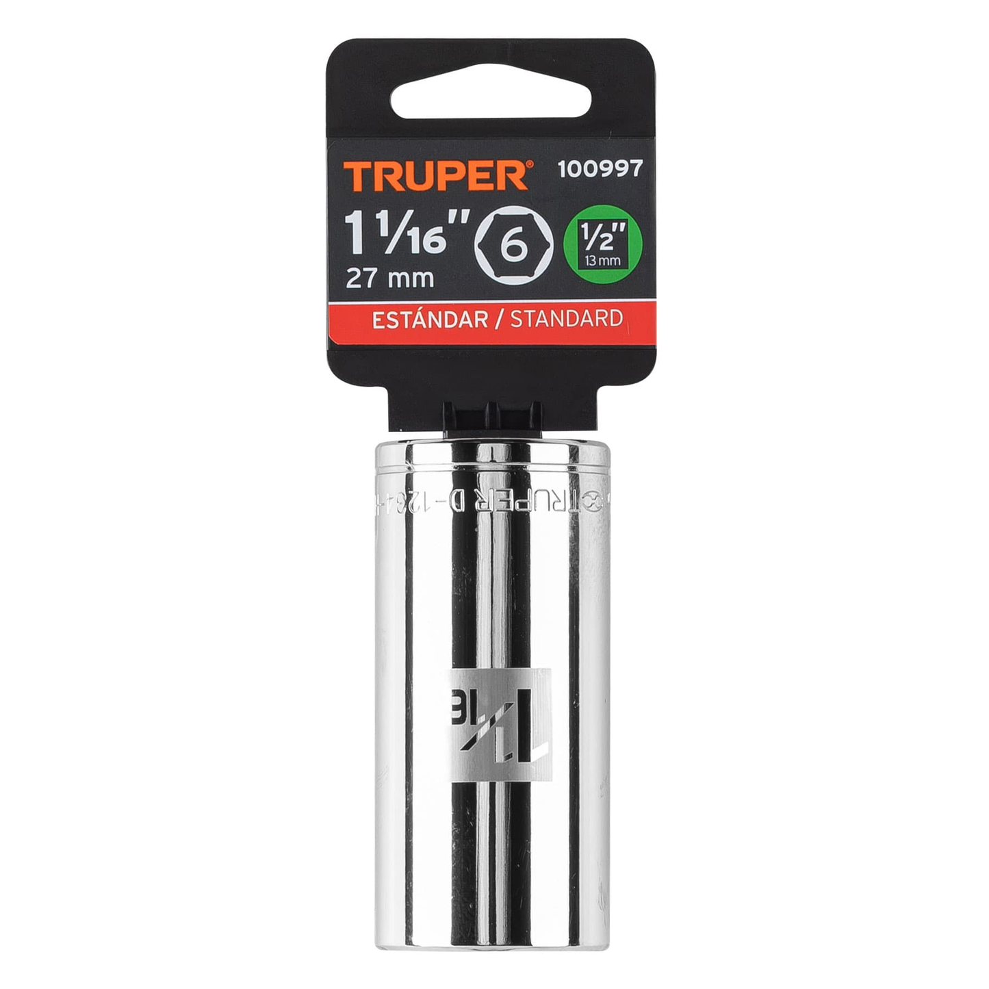 Dado largo de 1-1/16', 6 puntas, cuadro 1/2', Truper