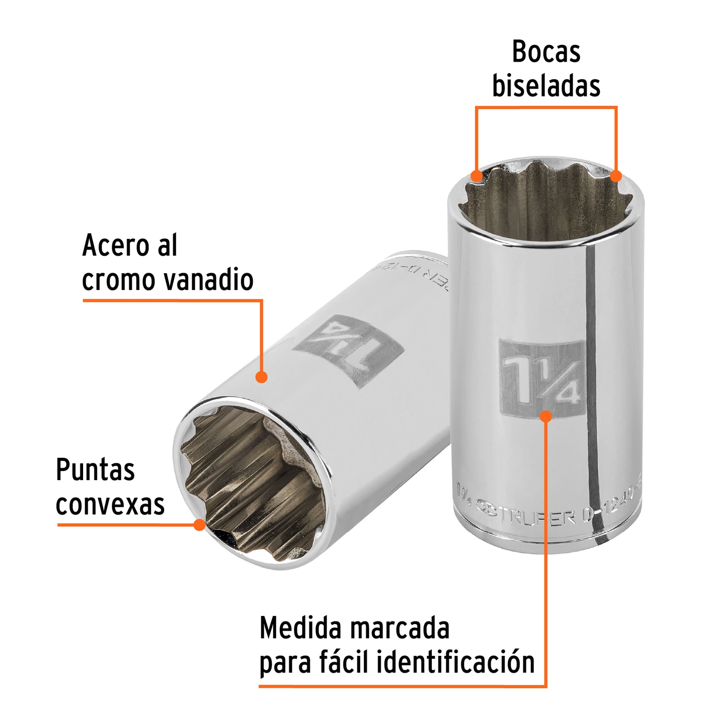 Dado largo de 1-1/4' 12 puntas, cuadro 1/2', Truper
