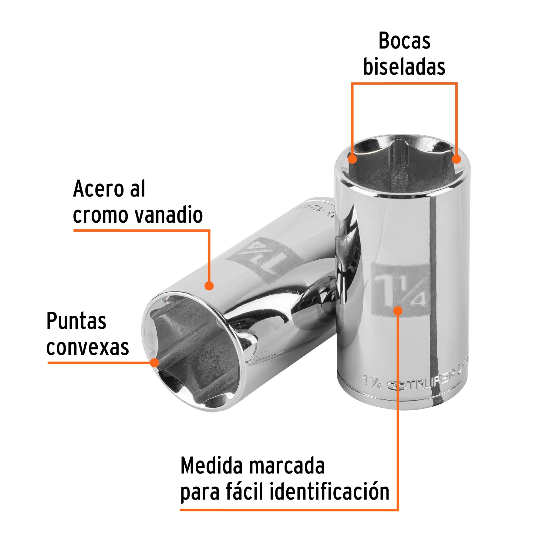 Dado largo de 1-1/4', 6 puntas, cuadro 1/2', Truper