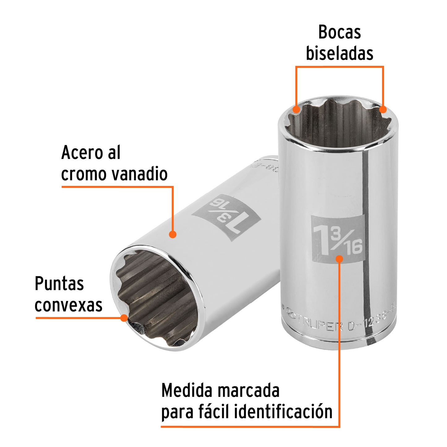 Dado largo de 1-3/16' 12 puntas, cuadro 1/2', Truper