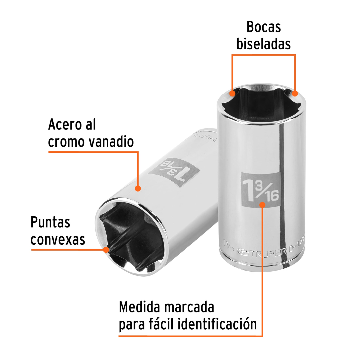 Dado largo de 1-3/16', 6 puntas, cuadro 1/2', Truper