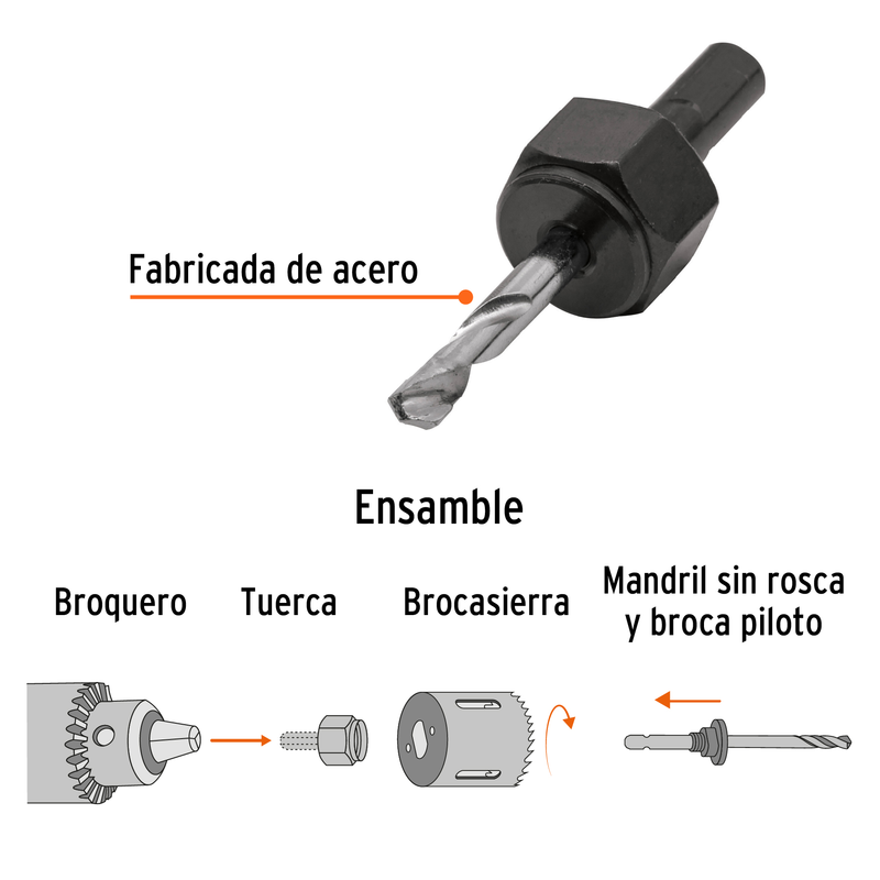 Mandril para brocasierra diamante sin rosca 3/8", TRUPER