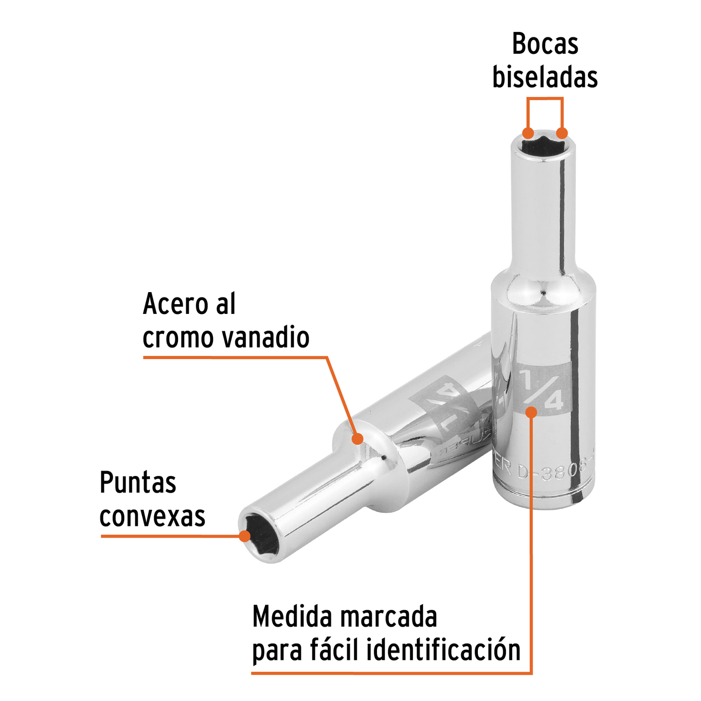 Dado largo de 1/4', 6 puntas, cuadro 3/8', Truper