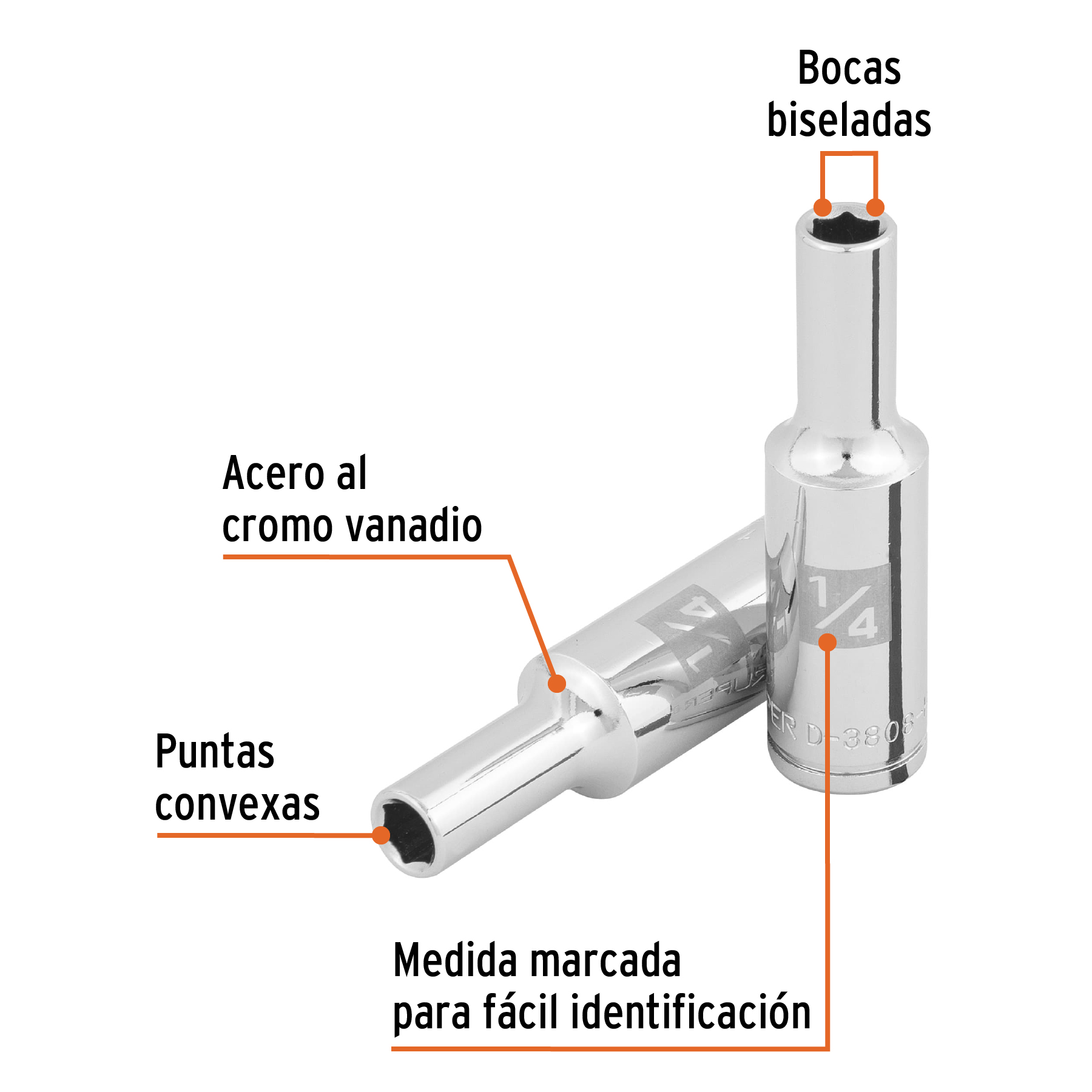 Dado largo de 1/4', 6 puntas, cuadro 3/8', Truper