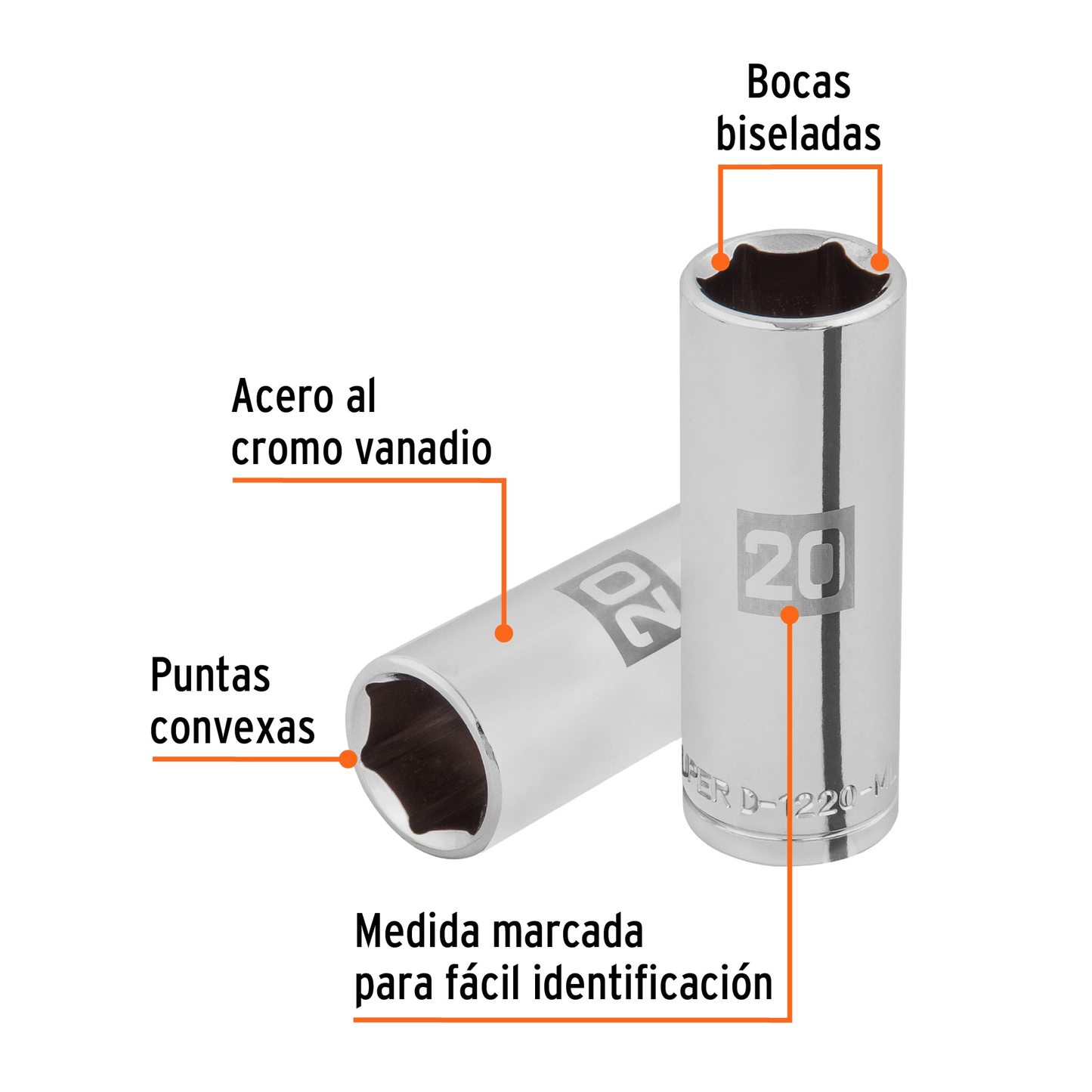 Dado largo de 20 mm, 6 puntas, cuadro 1/2', Truper