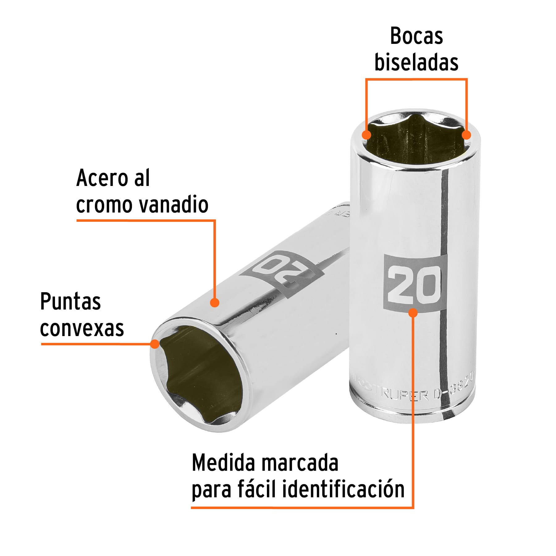 Dado largo de 20 mm, 6 puntas, cuadro 3/8', Truper