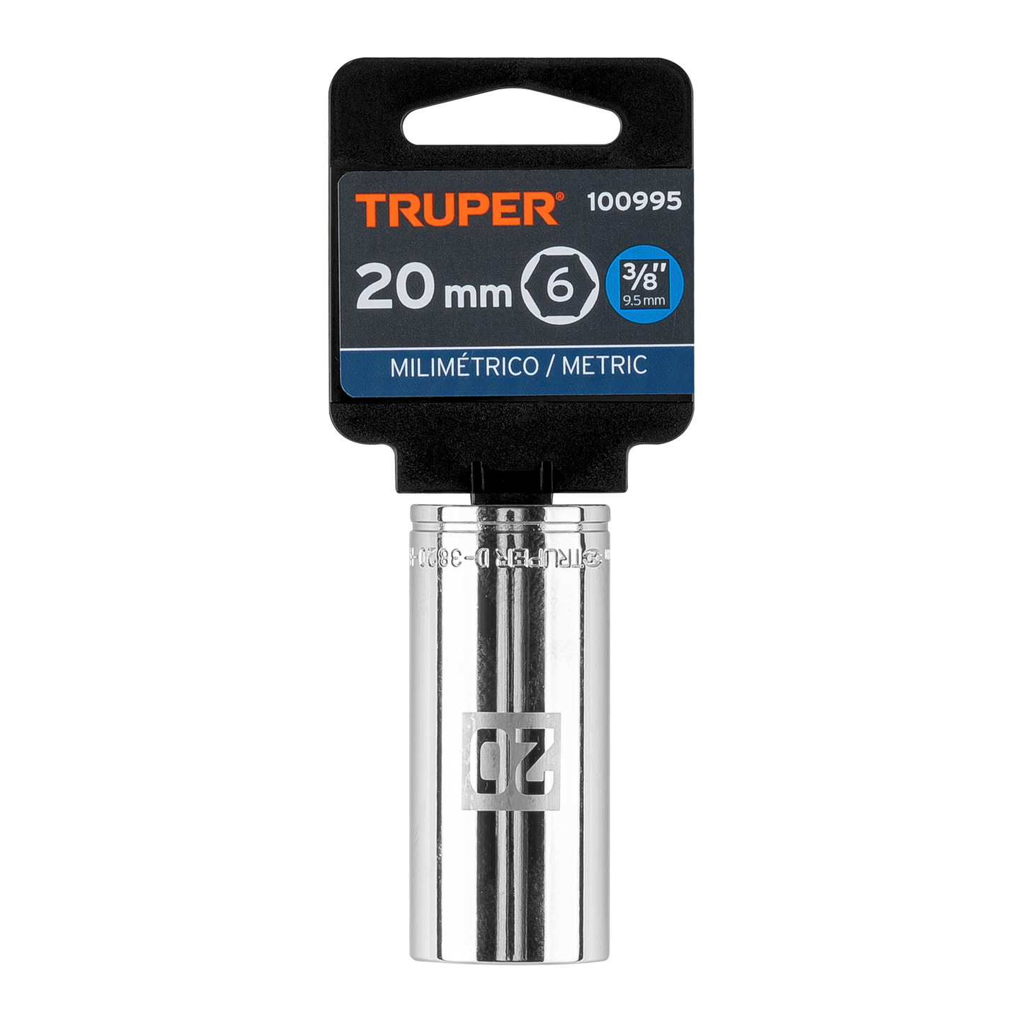 Dado largo de 20 mm, 6 puntas, cuadro 3/8', Truper