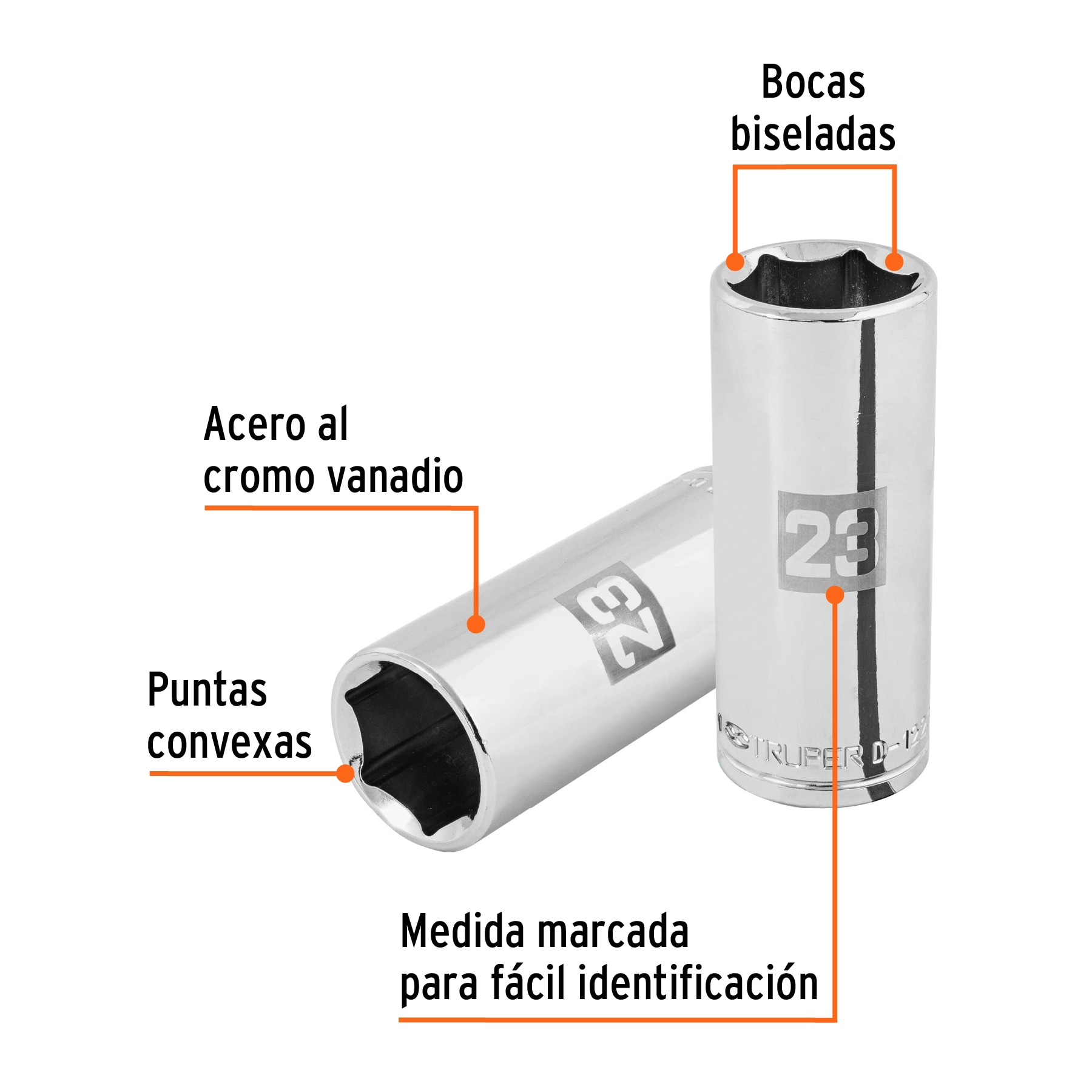 Dado largo de 23 mm, 6 puntas, cuadro 1/2', Truper