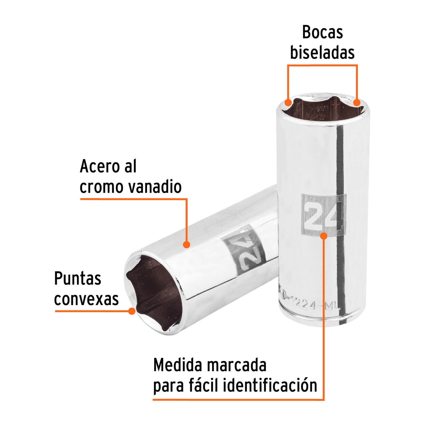 Dado largo de 24 mm, 6 puntas, cuadro 1/2', Truper