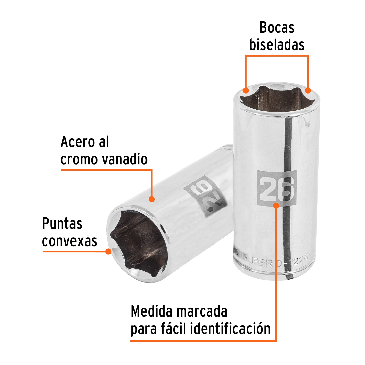 Dado largo de 26 mm, 6 puntas, cuadro 1/2', Truper