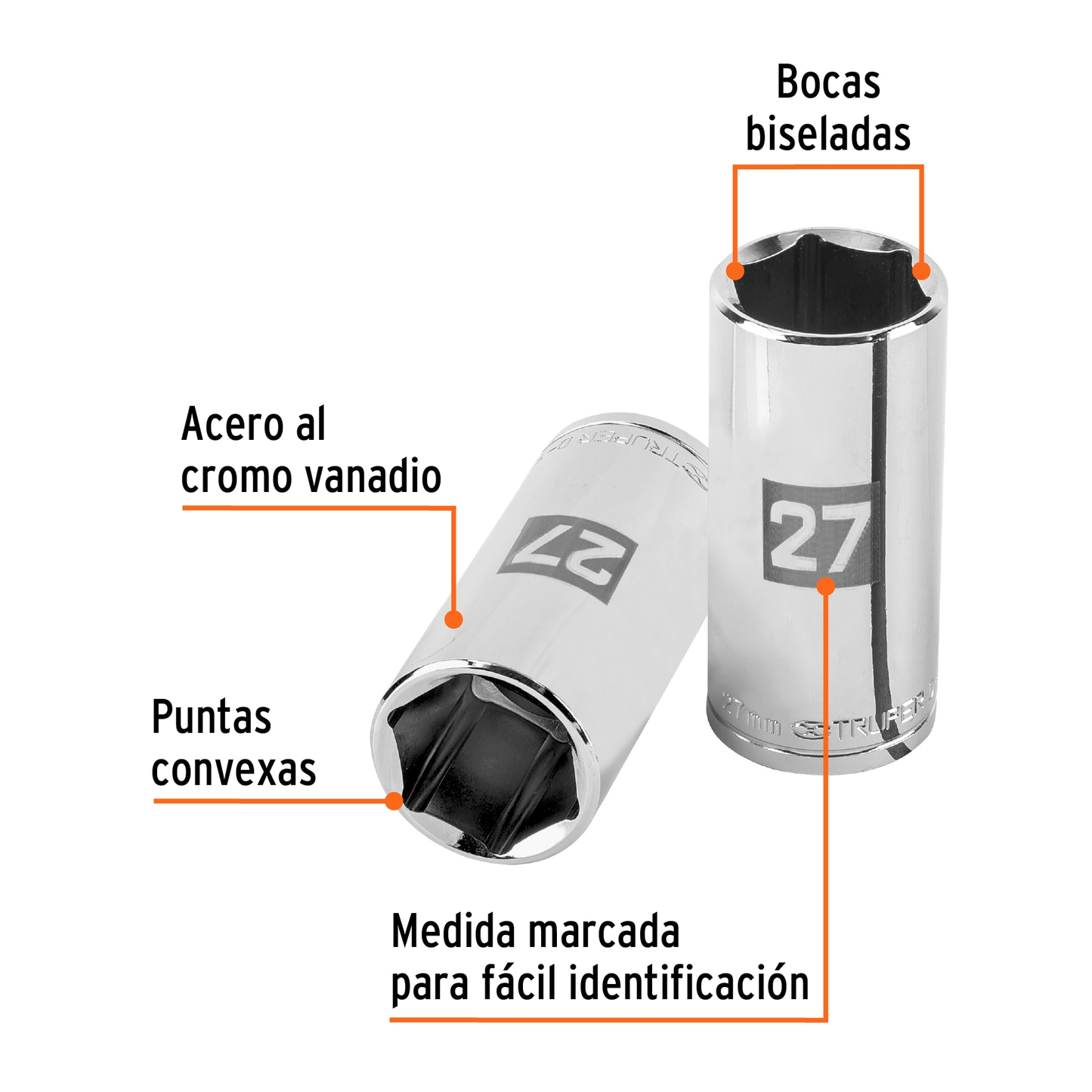 Dado largo de 27 mm, 6 puntas, cuadro 1/2', Truper