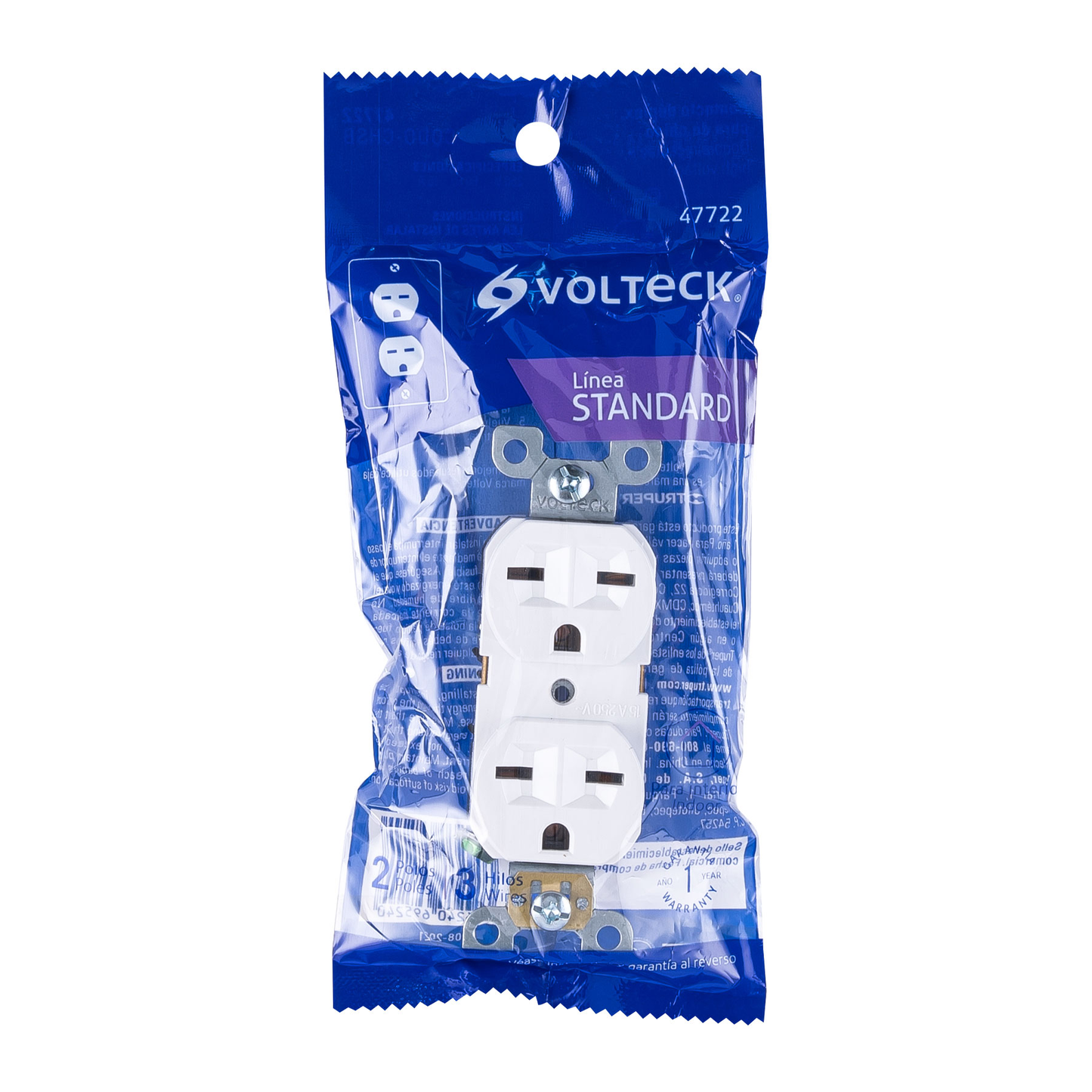 Contacto dúplex, cara de chino, Standard, blanco, Volteck