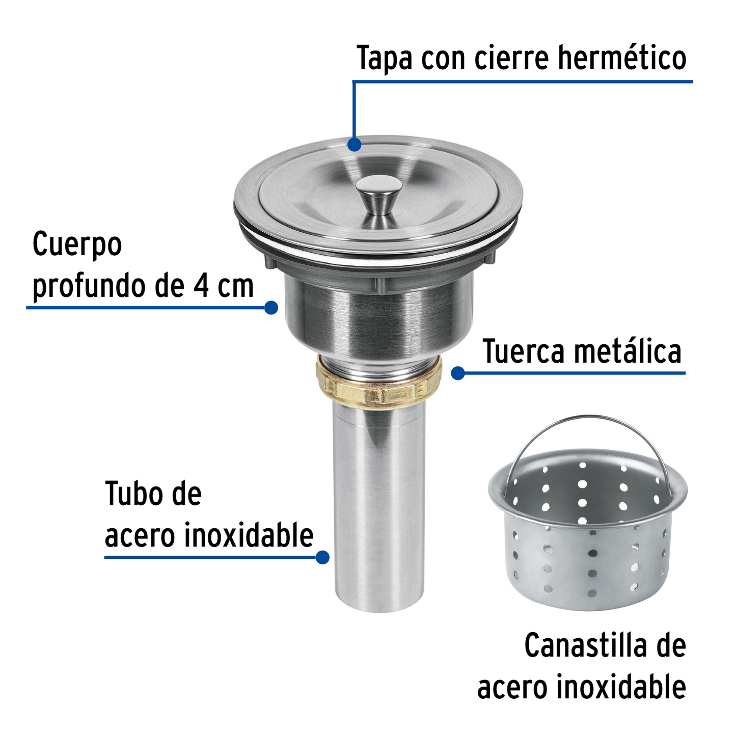 Contracanasta 3-1/2' Riviera de acero inoxidable c/tapa