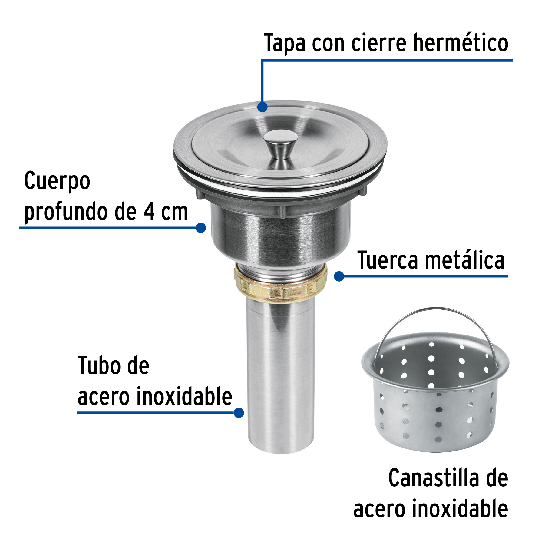 Contracanasta 3-1/2' Riviera de acero inoxidable c/tapa