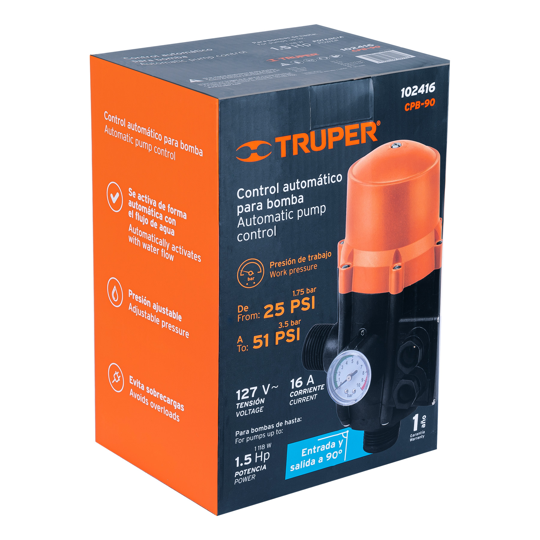 Control automático de presión de bombas para agua, 90°