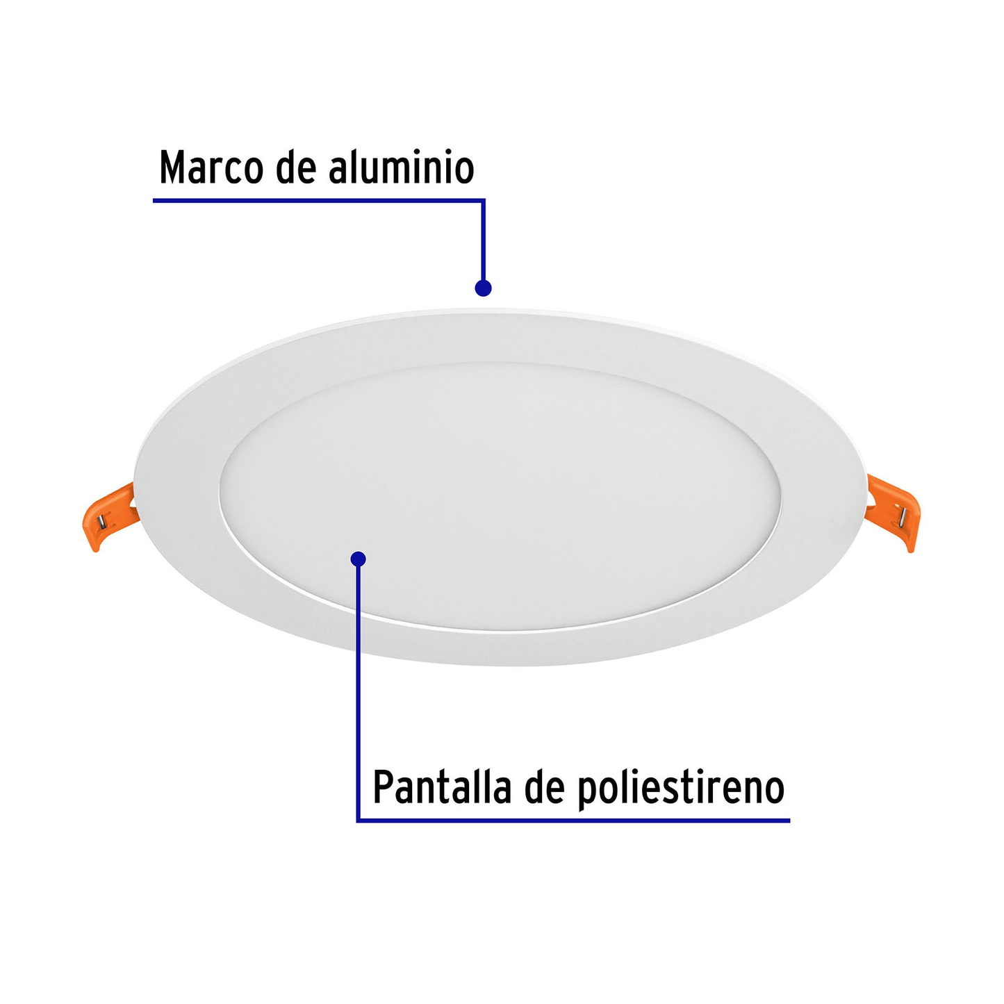 Luminario ultradelgado redondo p/empotrar 12W, luz cálida