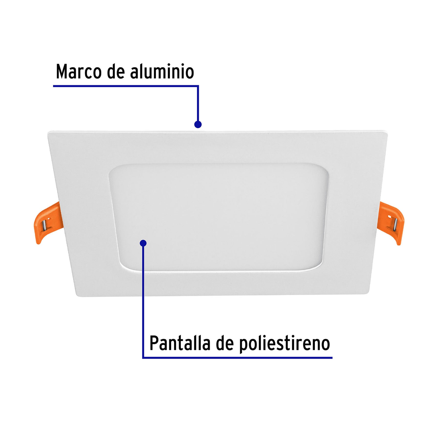 Luminario ultradelgado cuadrado p/empotrar 6W, luz cálida