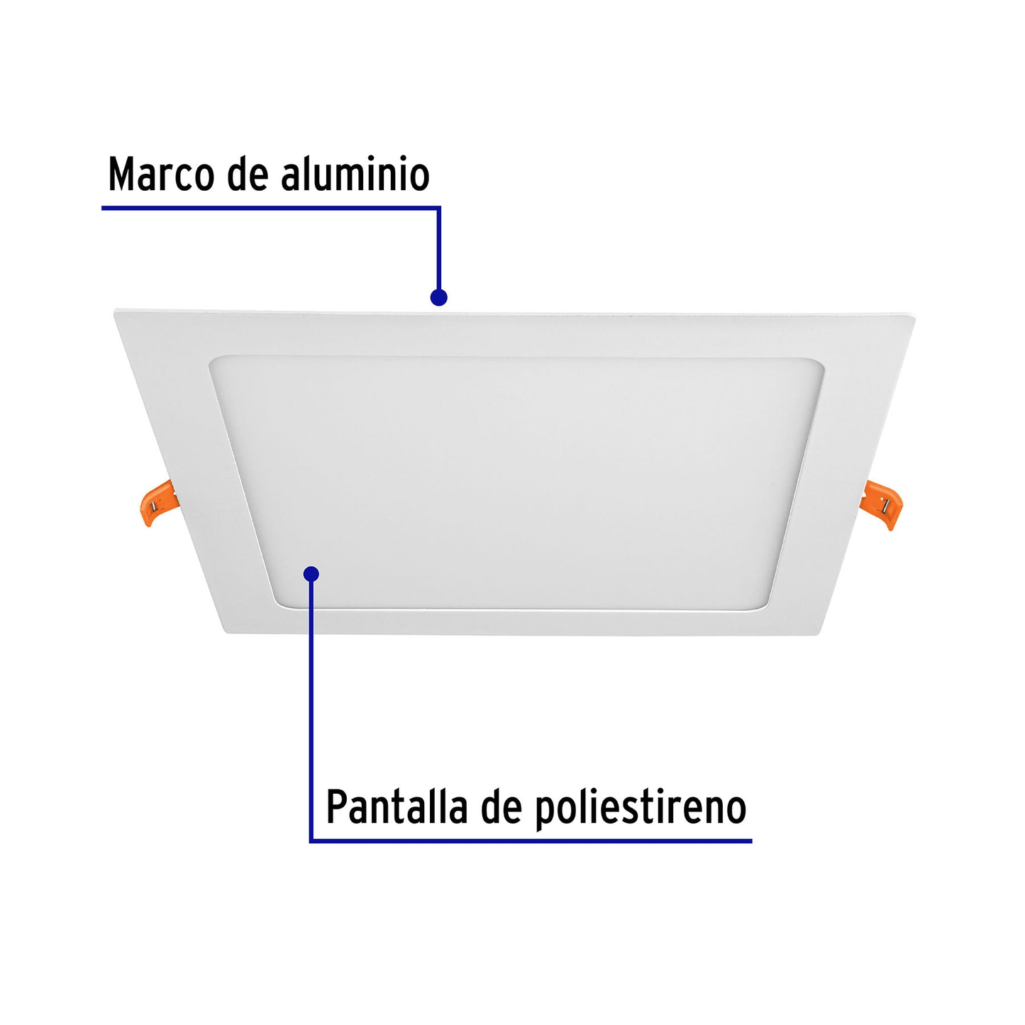 Luminario ultradelgado cuadrado p/empotrar 18W, luz cálida