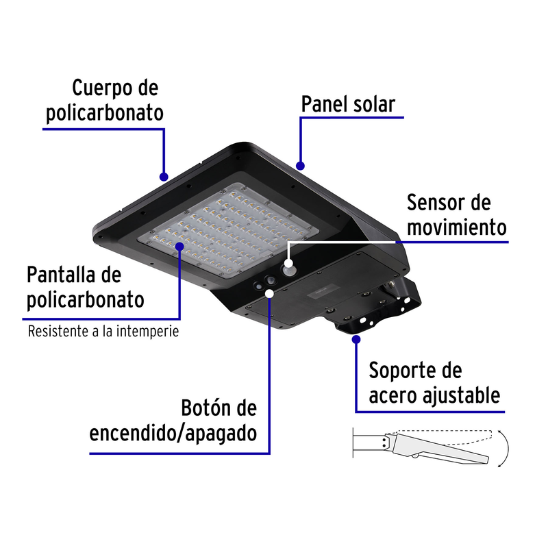Luminario suburbano LED 40 W c/panel solar y control remoto