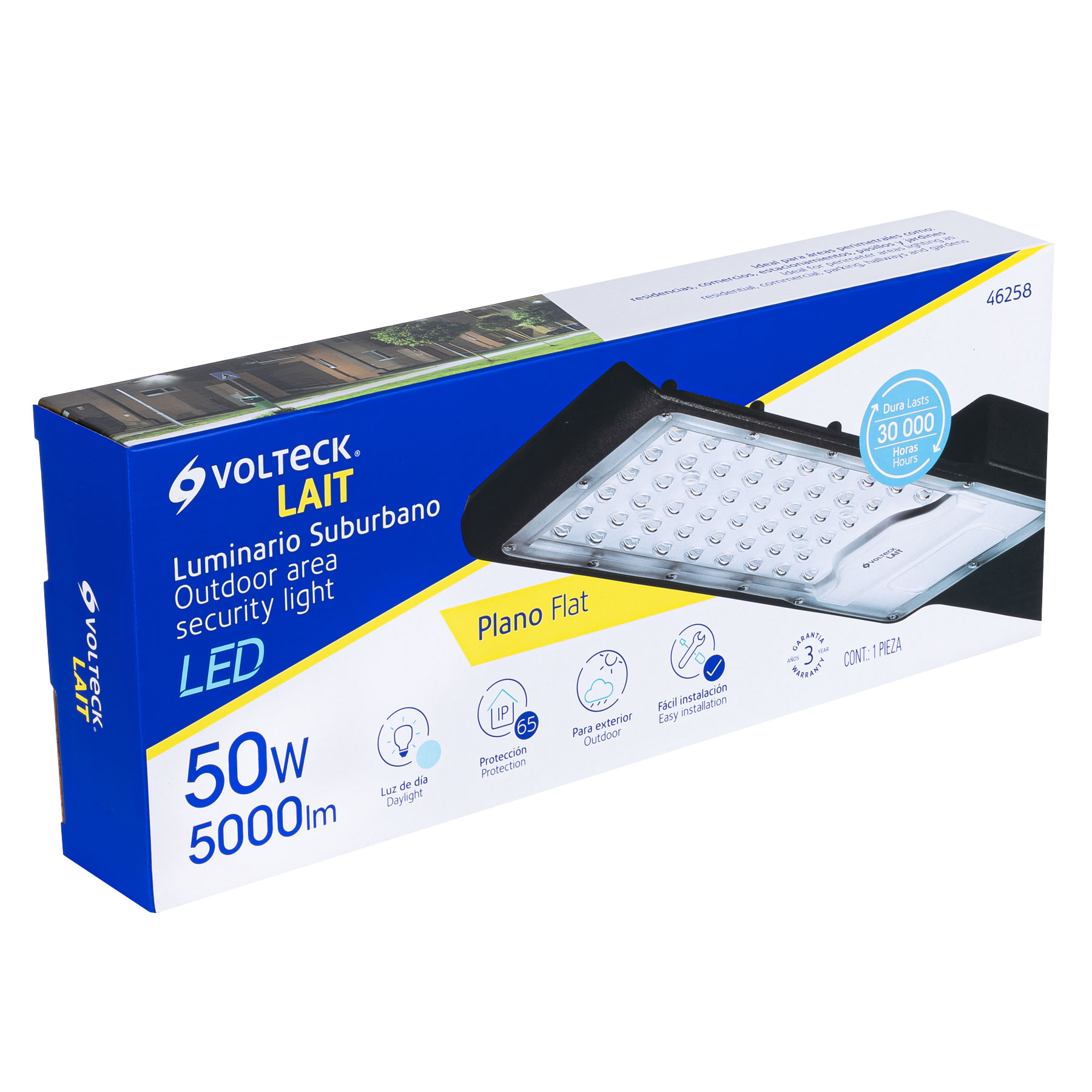 Luminario suburbano de LED, plano, de aluminio, 50 W