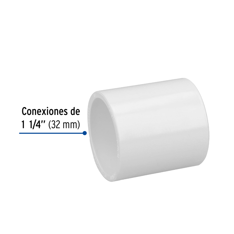 Cople de PVC cédula 40 de 1-1/4", FOSET