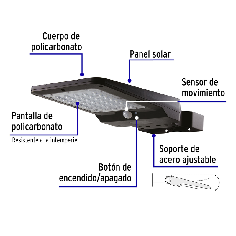 Luminario suburbano de LED 8 W con panel solar, Volteck