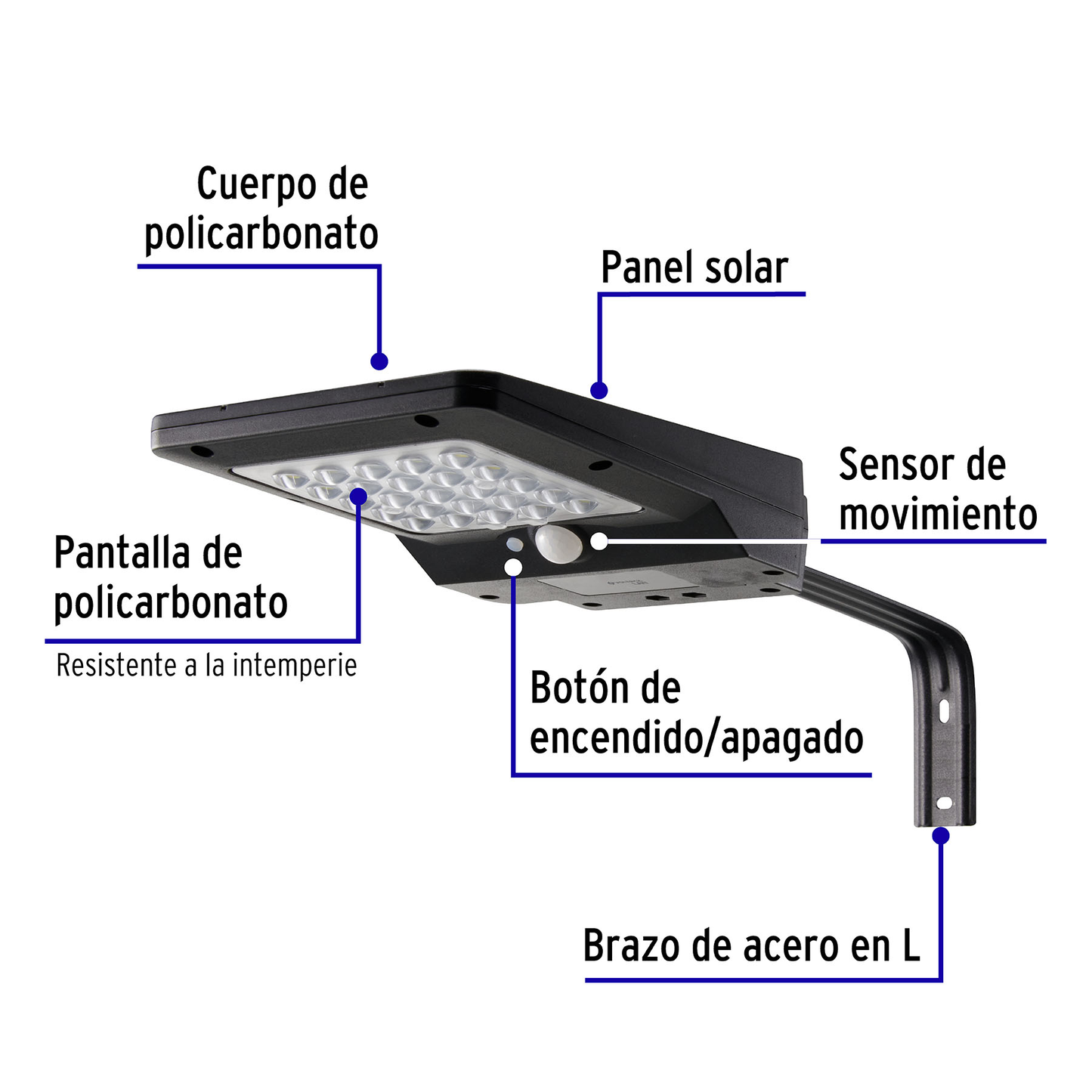 Luminario suburbano de LED 4 W con panel solar, Volteck