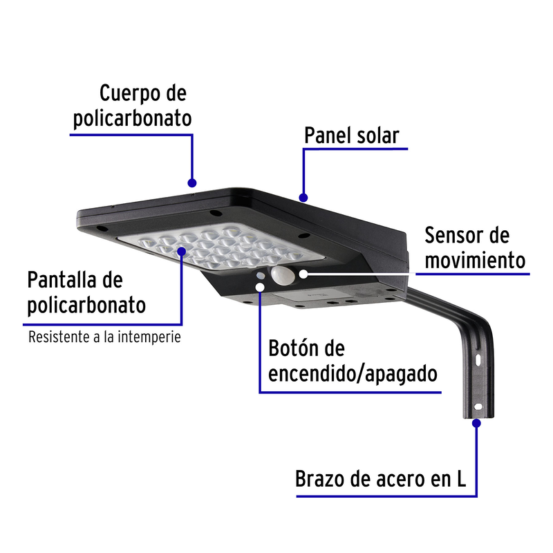 Luminario suburbano de LED 4 W con panel solar, Volteck