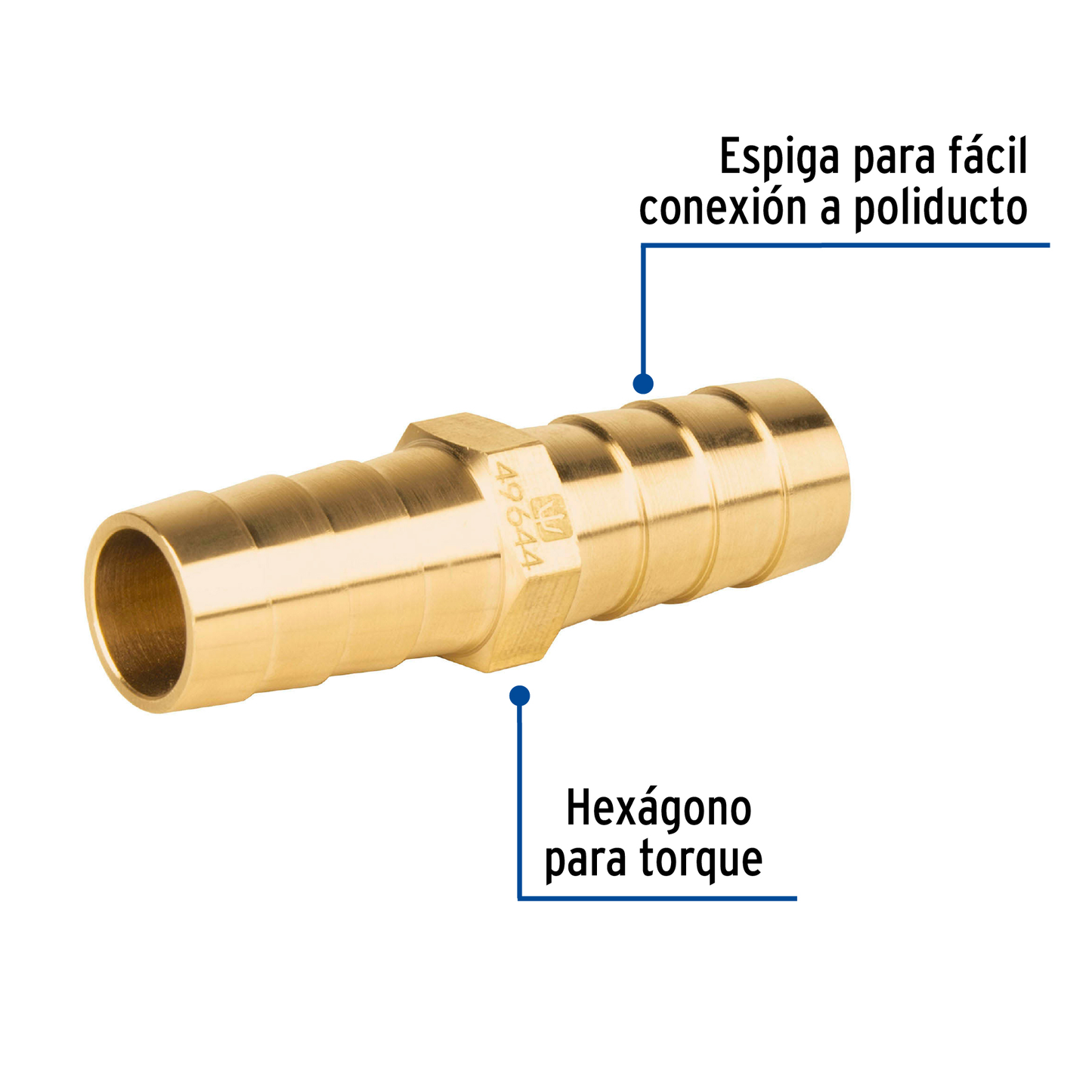 Cople inserción de latón para poliducto negro, 1/2'