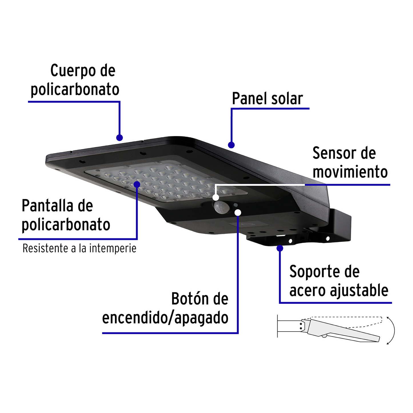 Luminario suburbano de LED 15 W con panel solar, Volteck